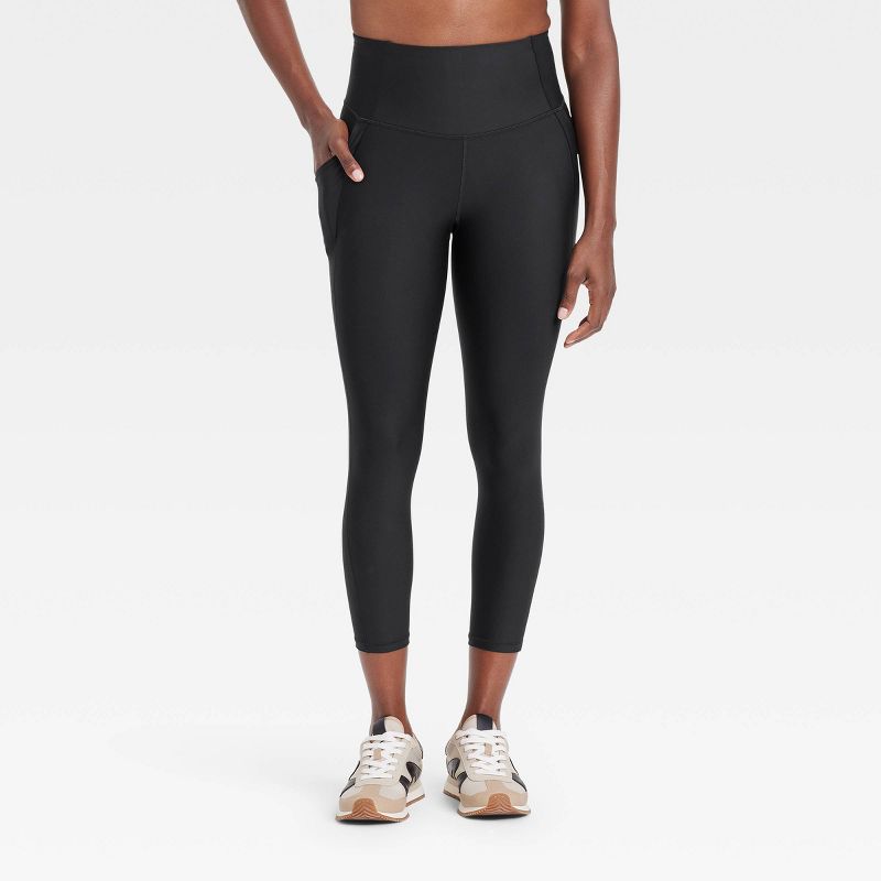 Women's Effortless Support High-Rise Pocketed Capri Leggings - All In Motion™ Black L: Moisture Wicking, Quick Dry, UPF 50+