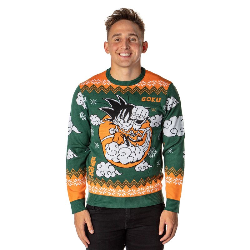 Dragon Ball Z Men's Kid Goku On Cloud Nimbus Ugly Sweater for Christmas Pullover (Multicolored, 2X-Large) Multicolored