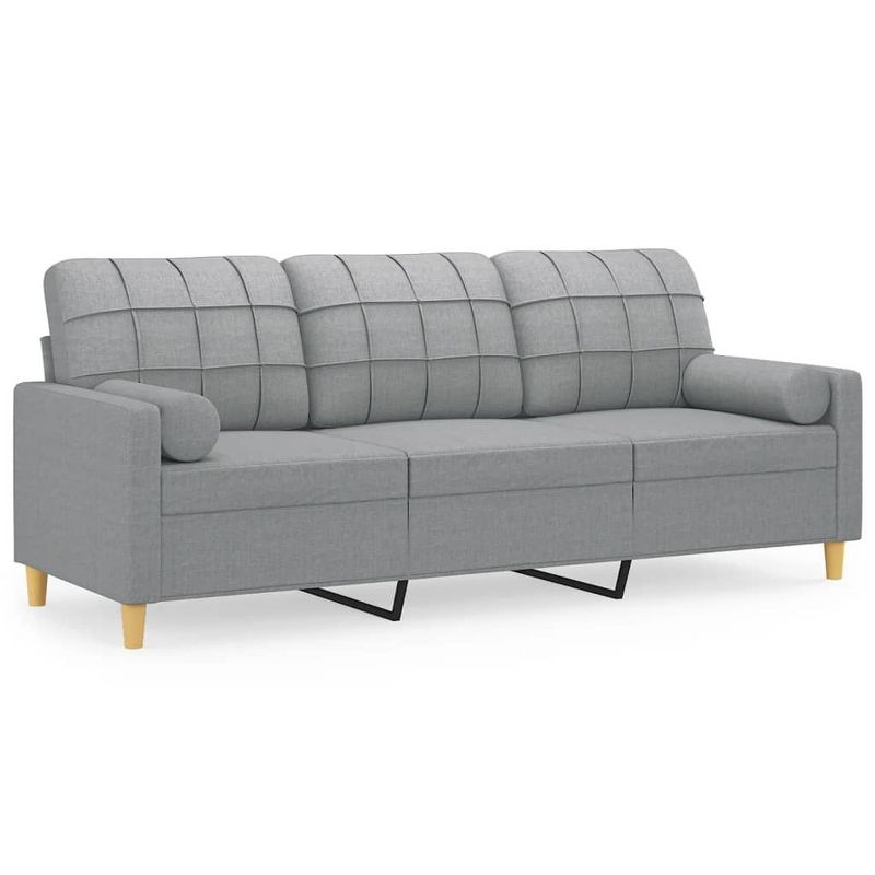 vidaXL 3-Seater Sofa in Light Gray Fabric with Throw Pillows - Modern Design Living Room Furniture with Robust Metal Frame for Comfort and Stability❱