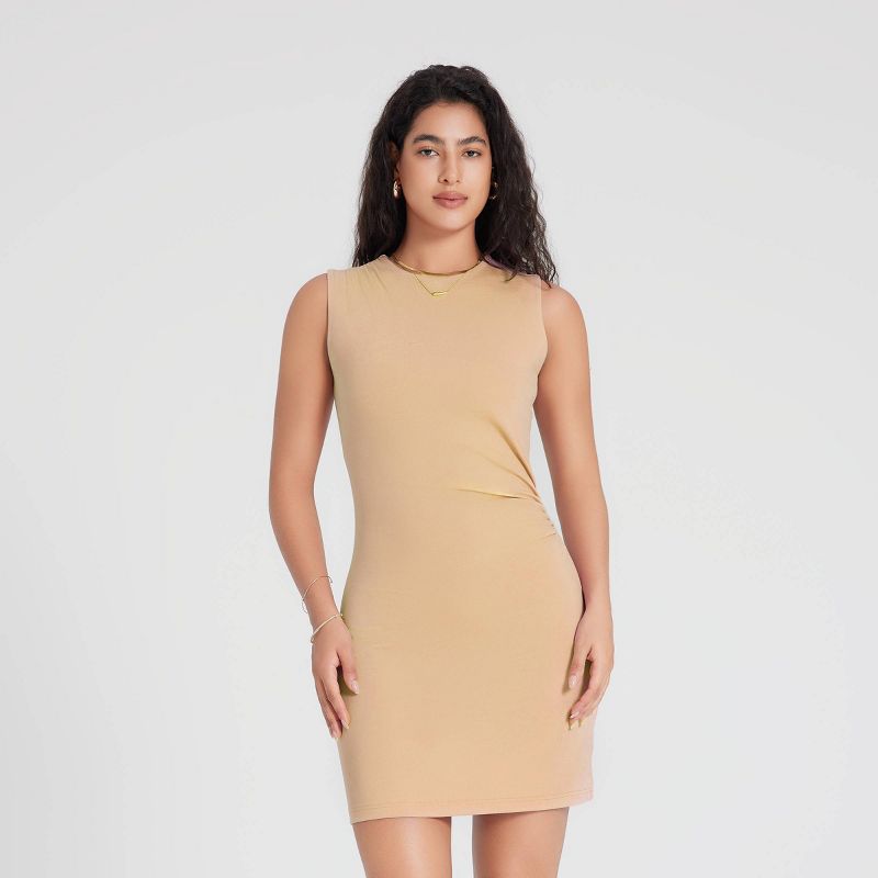 Women's Sleeveless Draped Mini Sheath Dress - A New Day™ Beige XL