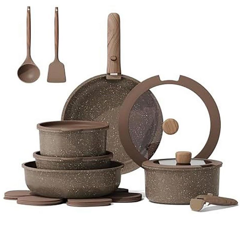 Aoibox 17-Piece Nonstick Cookware Set with Detachable Handles, Oven Safe, Induction Compatible, Includes Saucepans, Frying Pans, Saute Pan&Accessories