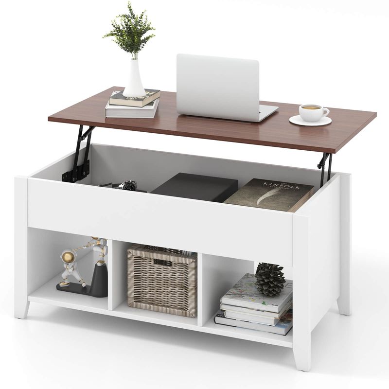 Costway Lift Top Coffee Table w/ Hidden Compartment and Storage Shelves Modern Furniture White