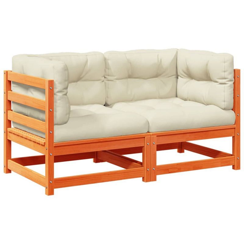 vidaXL Garden Sofa Set Natural Pine Solid Pine Wood Medium Modular - Wax Brown With Cushions