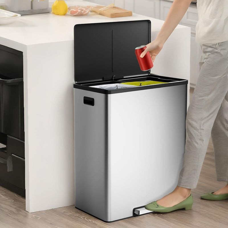 30L+30L Step Dual Recycling Bin with 2 Removable Barrel with Lid Recycling or Waste Bin, Soft Close