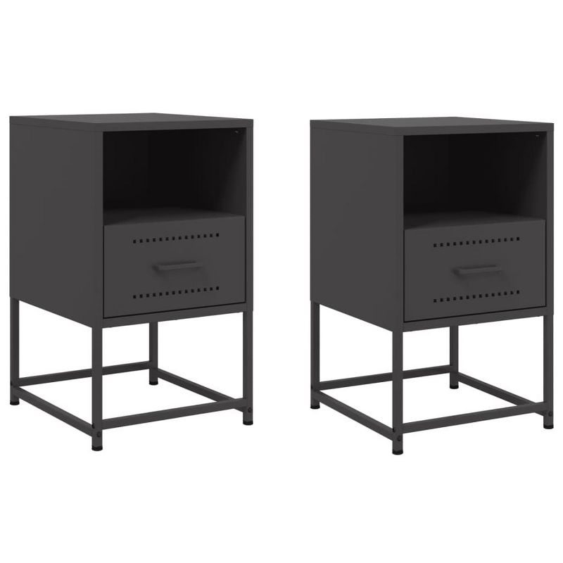 vidaXL Bedside Cabinet Nightstand Side End Table Home Bedroom Furniture Steel - Black Set of 2