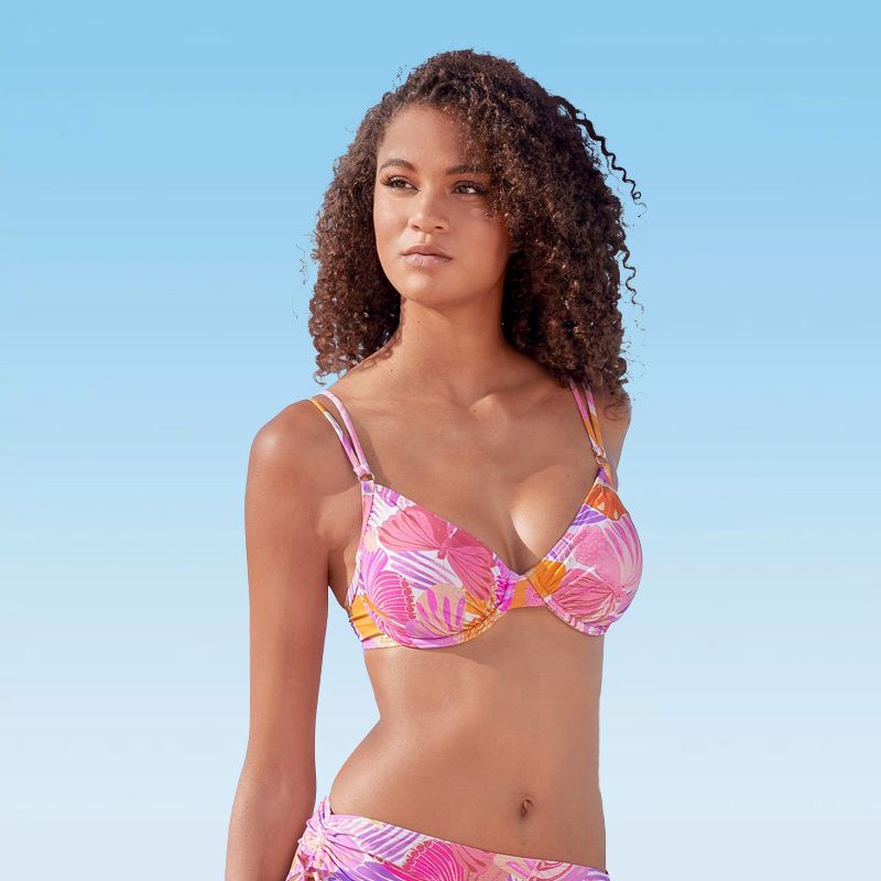 Women's Butterfly Print Underwire Bikini Swimsuit Top Bra Sizing - LASCANA - Purple Multi Butterfly 34B