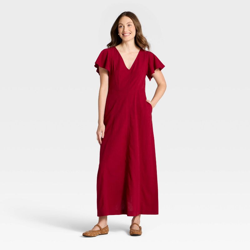 Women's Flutter Short Sleeve Maxi Pullover A-Line Dress - Universal Thread™ Red XS