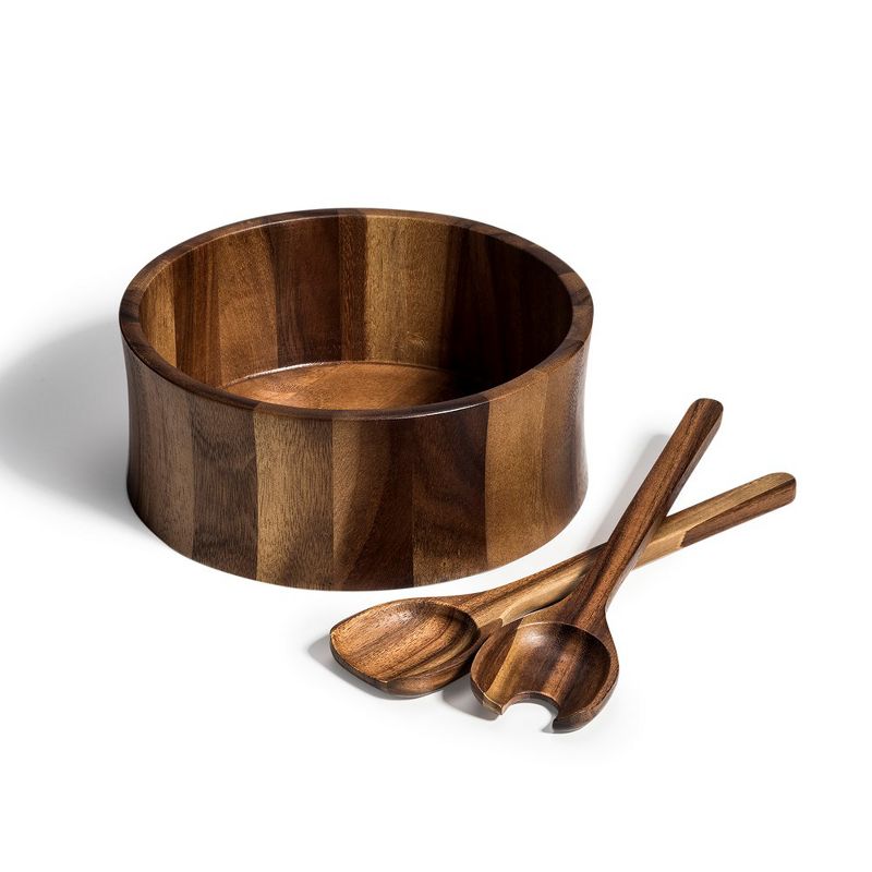 Kalmar Home Natural Acacia Wood Salad Bowl Set with Servers – Extra Large 10"x 4" Wide Bowl for Entertaining