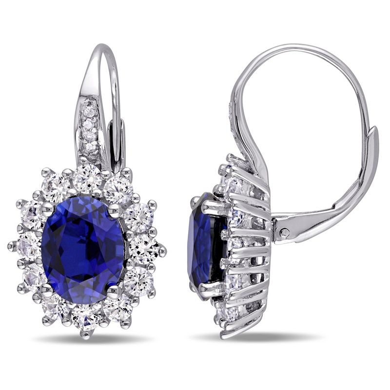 EVERLY JEWELRY | Sterling Silver 0.04 CT Diamond TW & 8.06 CT TGW Created Blue Sapphire Created White Sapphire LeverBack Earrings