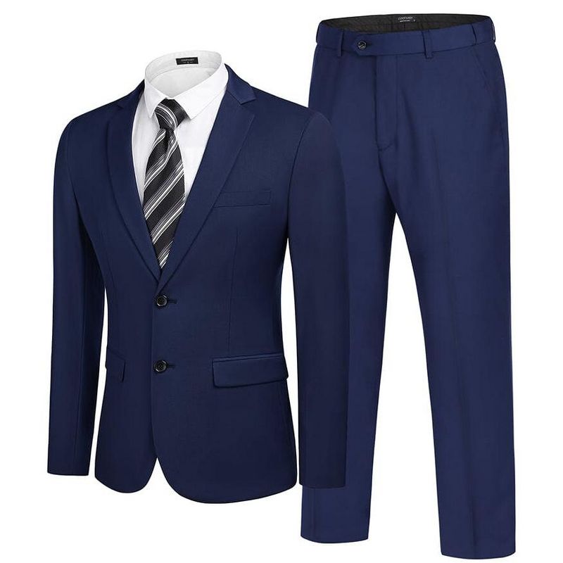 COOFANDY Men's 2 Piece Suits Classic Fit 2 Button Dress Suits Tuxedo Jacket Blazer for Wedding Business Dinner Prom Navy Blue XL