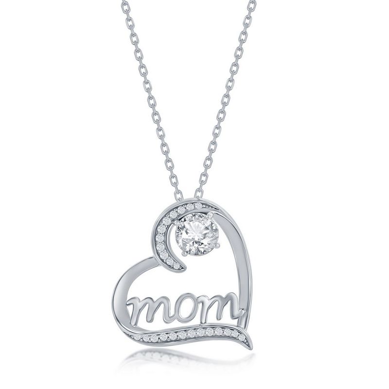 Bella Silver Sterling Silver CZ 'Mom' 18" Pendant Necklace - Silver