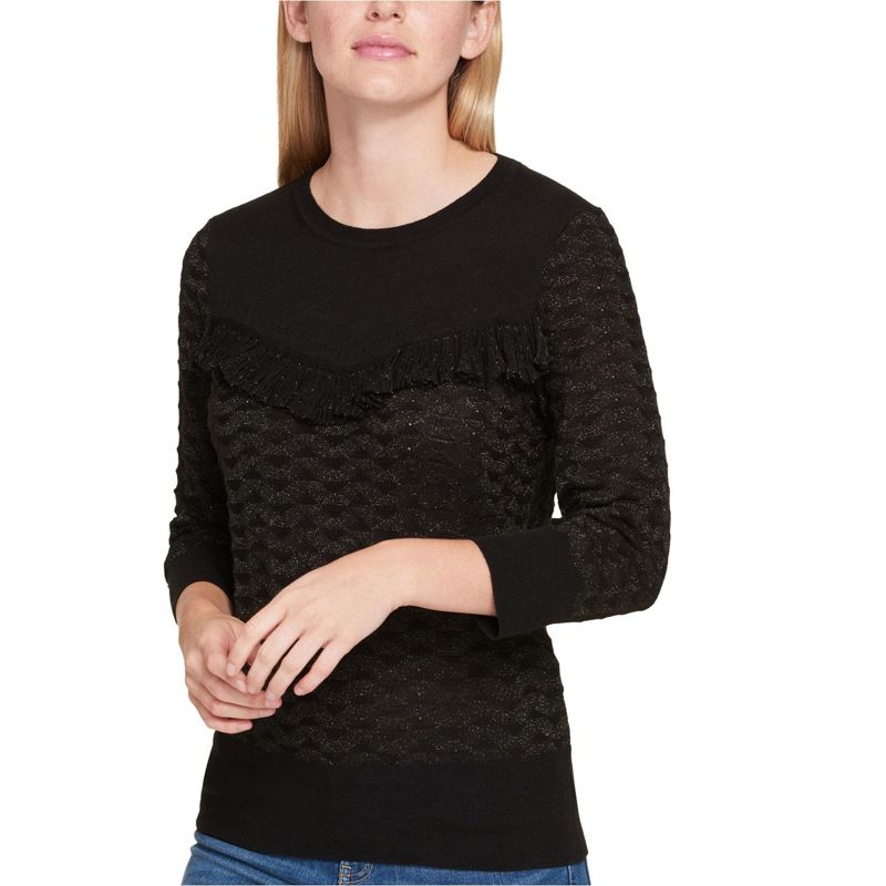 Tommy Hilfiger Womens Ruffled Knit Sweater, blk, X-Large