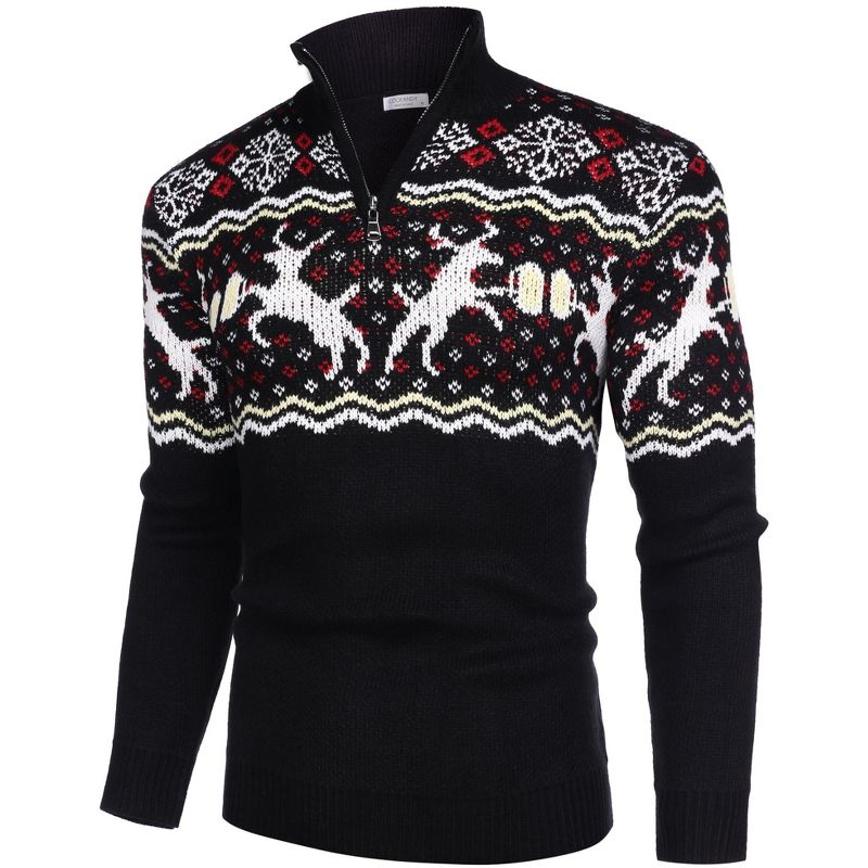 COOFANDY Men's Quarter Zip Pullover Sweater Casual Zip Up Polo Sweater Knit Black S