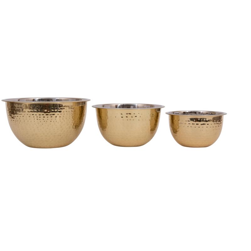 Storied Home Transitional Hammered Stainless Steel Bowls, Gold Finish, Set of 3 Sizes