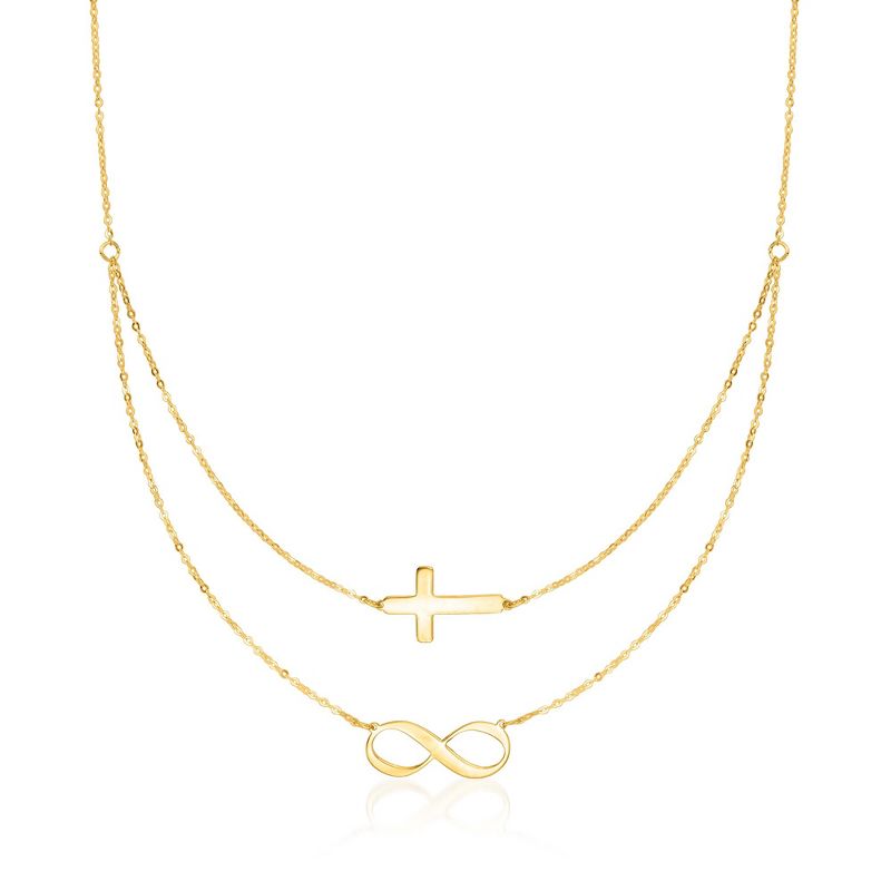 Ross-Simons Italian 14kt Yellow Gold Infinity and Cross Symbol Layered Necklace Size 20