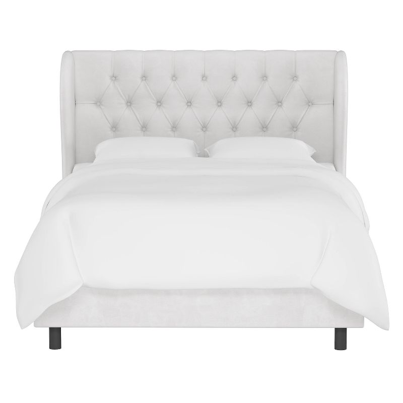 Skyline Furniture Queen Tufted Upholstered Wingback Bed Velvet White: Elegant Bedroom Furniture, Plywood & Pine Frame