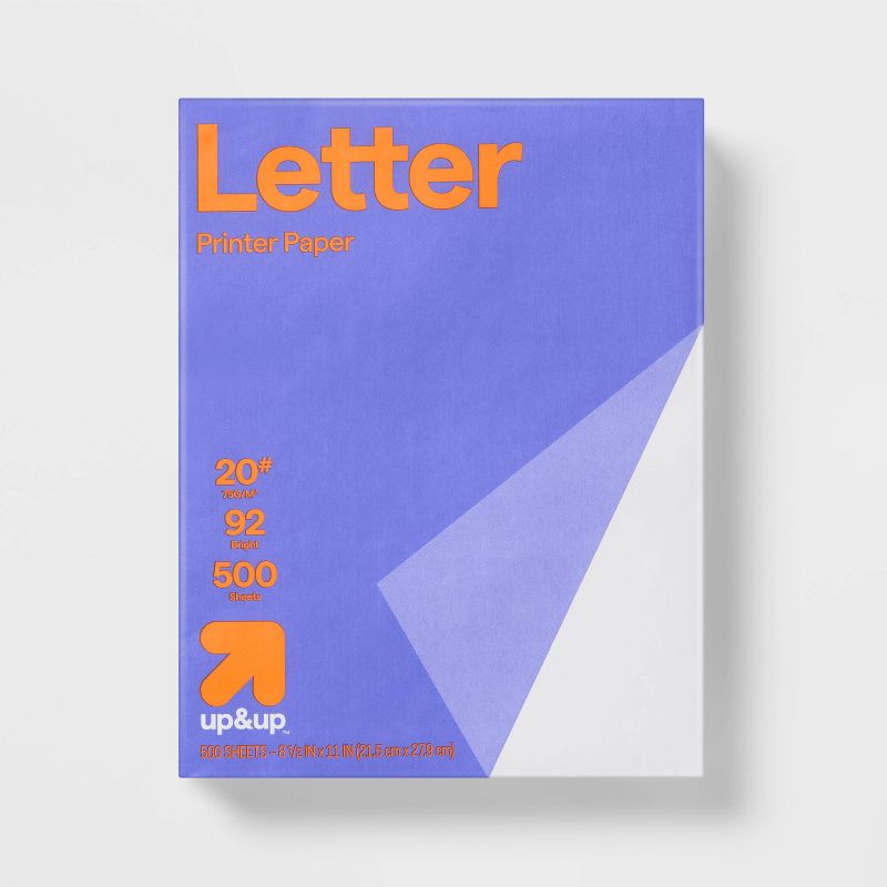 500ct Letter Printer Paper White - up&up™: 8.5x11 Inches, 20 lb, 92 Brightness, Ideal for Printing Letters