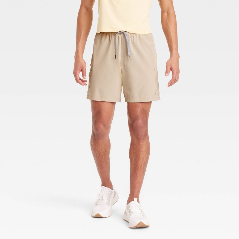Men's 7" Cargo Shorts - All In Motion™ Almond L: Moisture Wicking, Quick Dry, 4-Way Stretch, UPF 50+