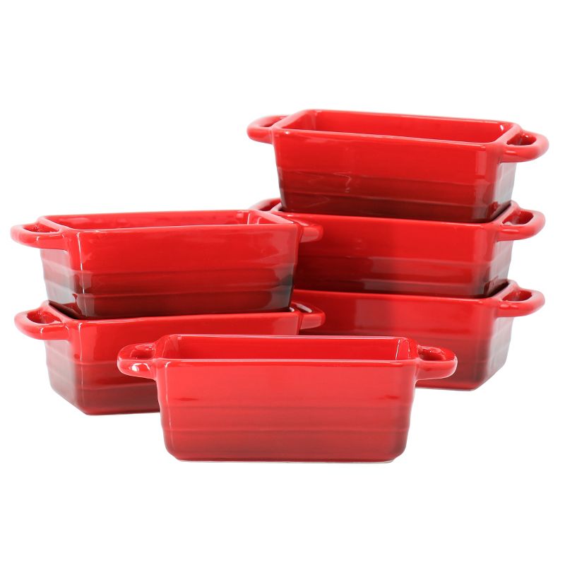 Crock Pot Appleton 6 Piece 12 Ounce Stoneware Mini Loaf Pan Baker Set in Gradient Red