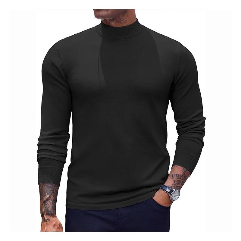COOFANDY Men's Mock Turtleneck Sweaters Long Sleeve Casual Knit Shirts Half Neck Thermal Lightweight Pullover Sweater Black S