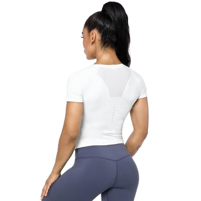 Workout Crop Tops for Women Short Sleeve Workout Shirts for Running Gym Yoga Athletic Exercise White M