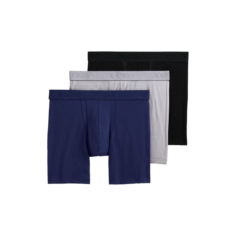 Jockey Men's Chafe Proof Pouch Cotton Stretch 6" Boxer Brief - 3 Pack M Just Past Midnight/Mid Grey/Black