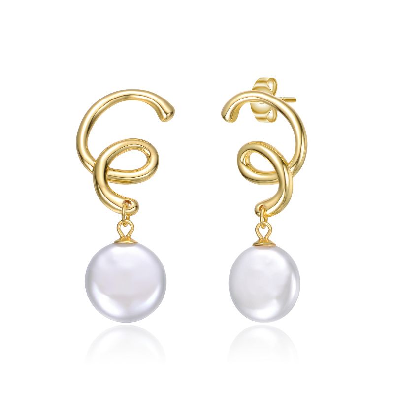 Guili Sophisticated 18k Gold Plated Spiral Freshwater Pearl Drop Earrings Ð Elegant, Timeless Jewelry with a Graceful, Chic Design