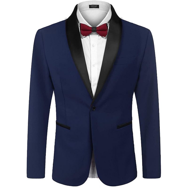 COOFANDY Men's Tuxedo Jacket One Button Dress Suit Blazer Jacket for Wedding Dinner Prom Party Dark Blue XL