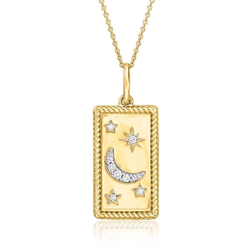 Ross-Simons 0.10 ct. t.w. Lab-Grown Diamond Moon and Star Pendant Necklace in 18kt Gold Over Sterling Size 16