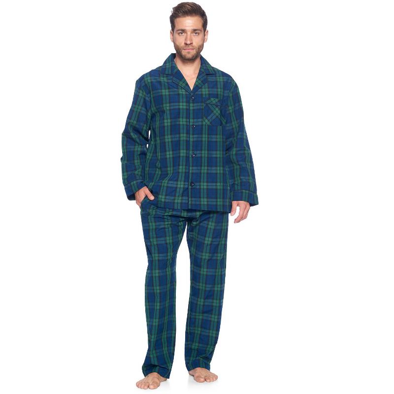 Ashford & Brooks Mens Woven Pajamas Long Pj Set - Green Blackwatch - XX-Large