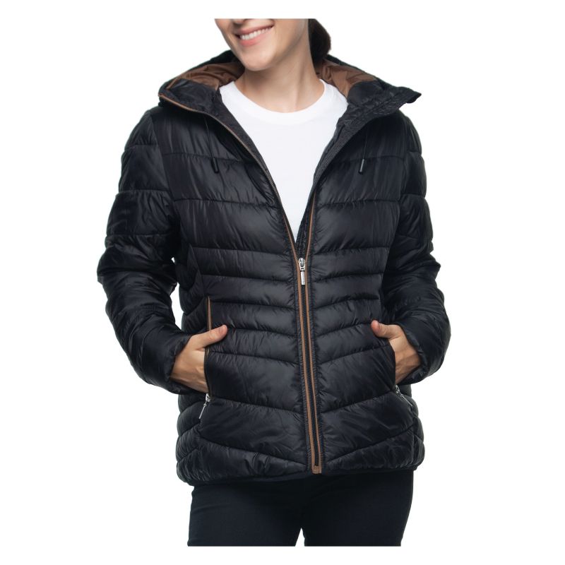 Rokka&Rolla Women's Light Puffer Jacket Coat-Rich Black, size Medium
