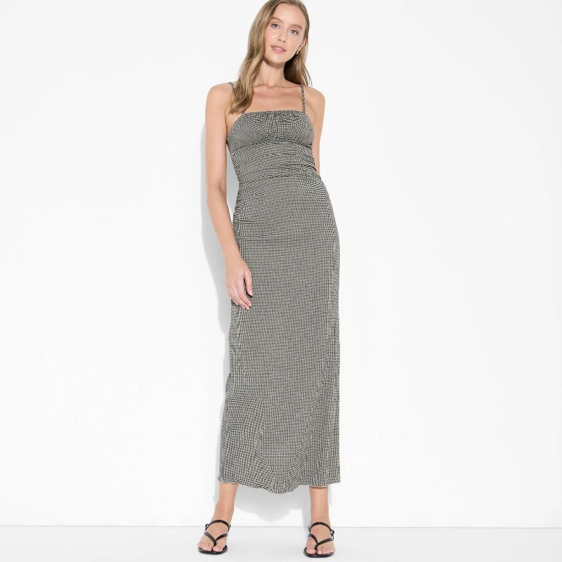 Women's Sleeveless Knit Maxi Empire Waist Dress - Wild Fable™ Gray Check L
