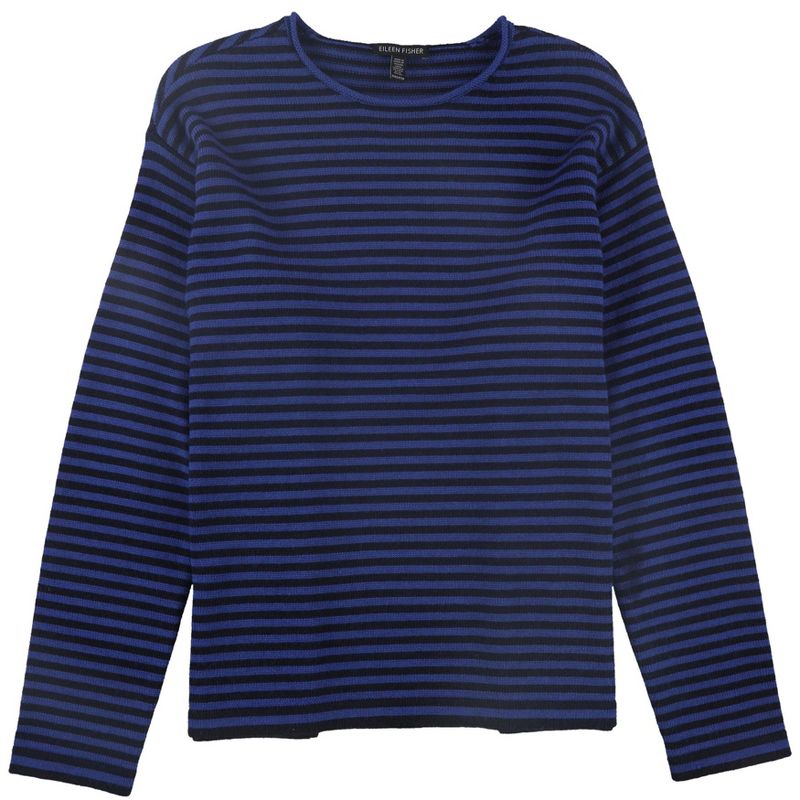 Eileen Fisher Womens Striped Pullover Sweater, navy, XX-Small