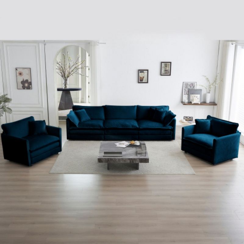 1+1+3 Seats Living Room Sofa Set, Modern Style Round Arms 3 Piece Sofa Set, Sofa Set of 3, Accent Chair, Loveseat, and Three-Seat Sofa