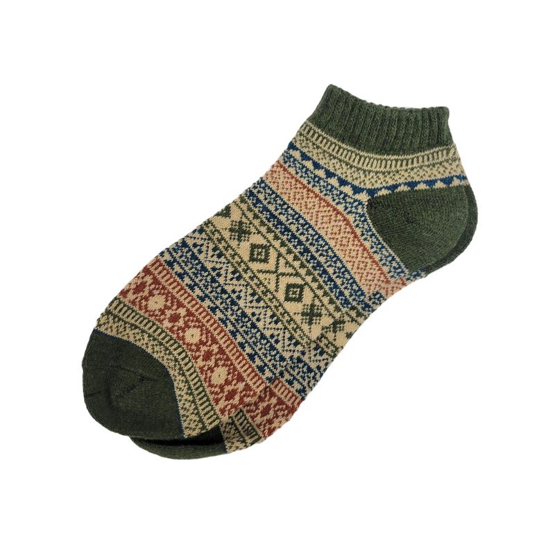 Warm Woolen Block Knitting Ankle Socks - Men's Sizes, Adult Large from the Sock Panda - Green
