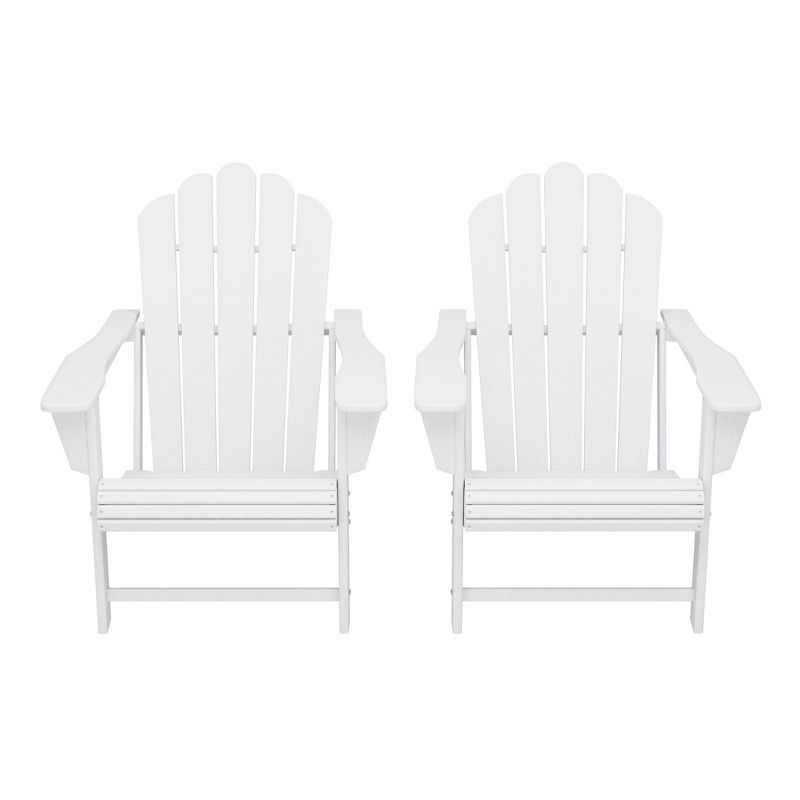 WestinTrends Highland Outdoor Patio HDPE Adirondack Chairs With Cup Holders (Set of 2), White