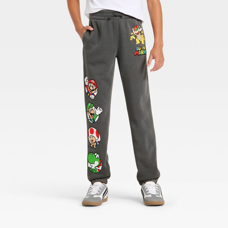 Boys' Super Mario and Luigi Fleece Jogger Pants - Charcoal Gray XL