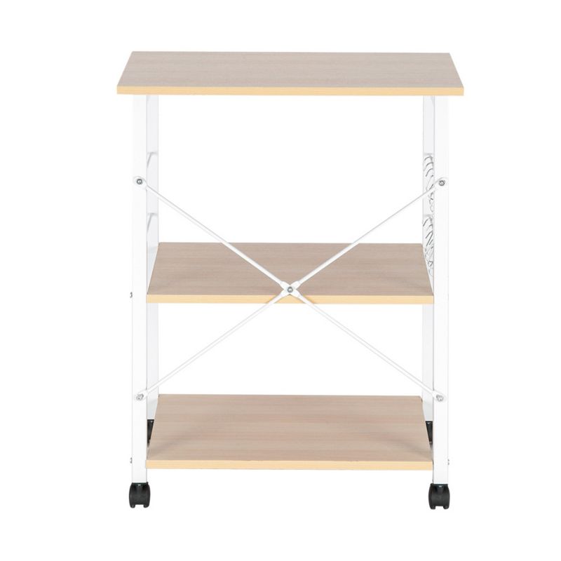 SEVOBAL Kitchen Storage Three Tier Light Beige Top White Metal Frame Bakers Rack with Wheels, Beige, 29.53"*18.11"*5.12"