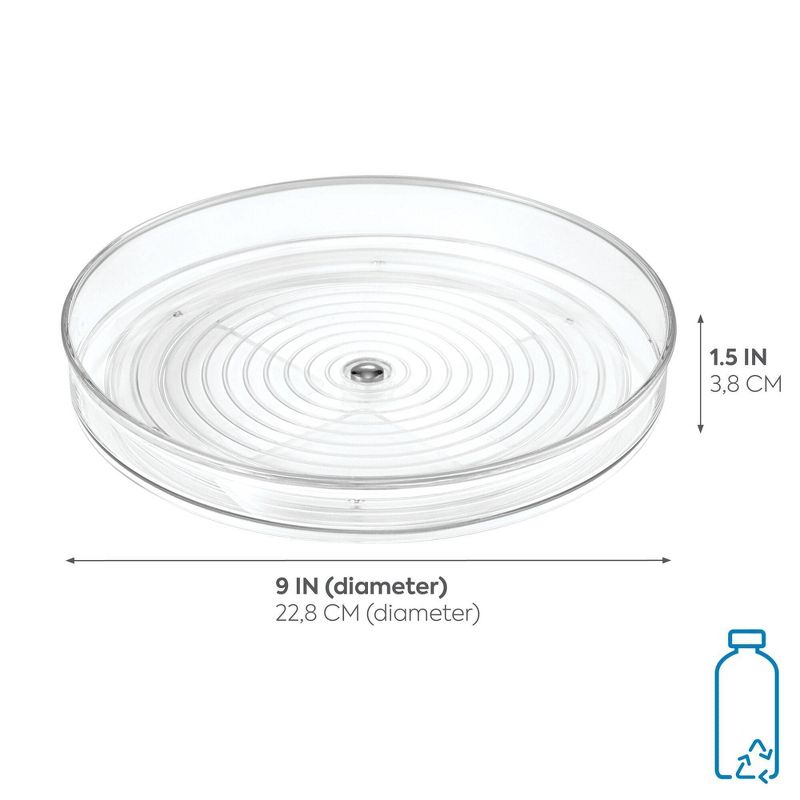 iDESIGN Linus Turntable Kitchen Organizer: Clear Plastic Storage for Kitchen Cabinets, 9" Diameter, 2-Piece Set