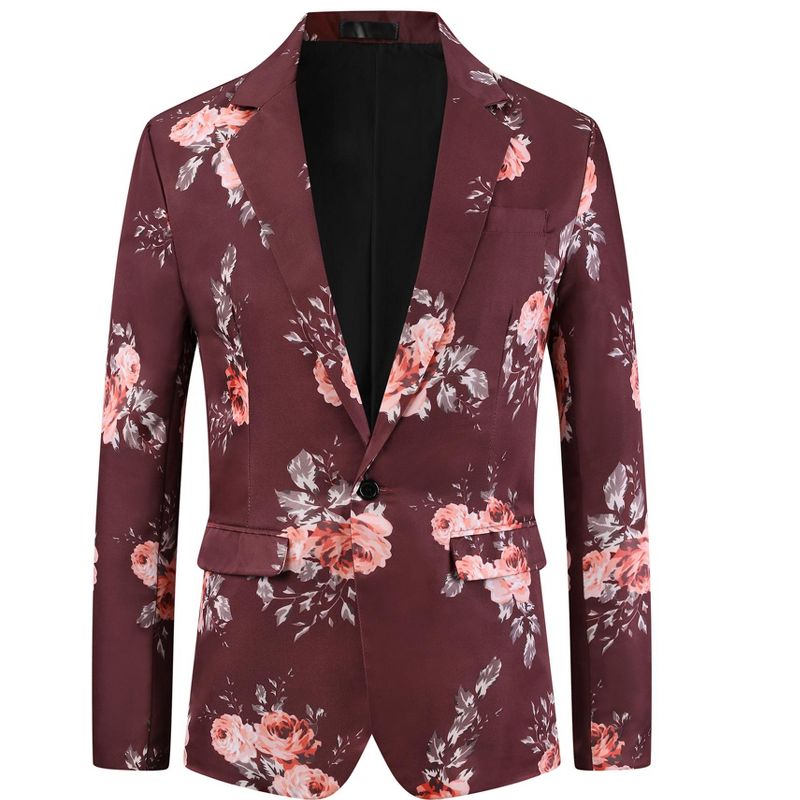 Lars Amadeus Men's Slim Fit Dress Party Flower Printed Floral Sport Coats Burgundy Medium