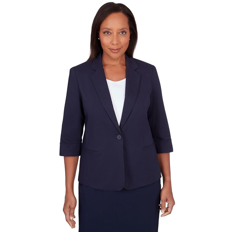 Alfred Dunner Women's Classic Fit Jacket, Navy, Size 10