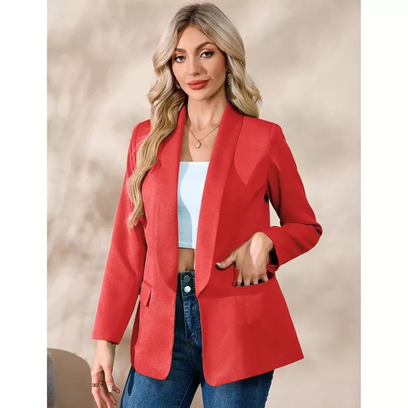 Women's Blazer Business Jacket with Flattering Fit and Single-Button Closure Red M