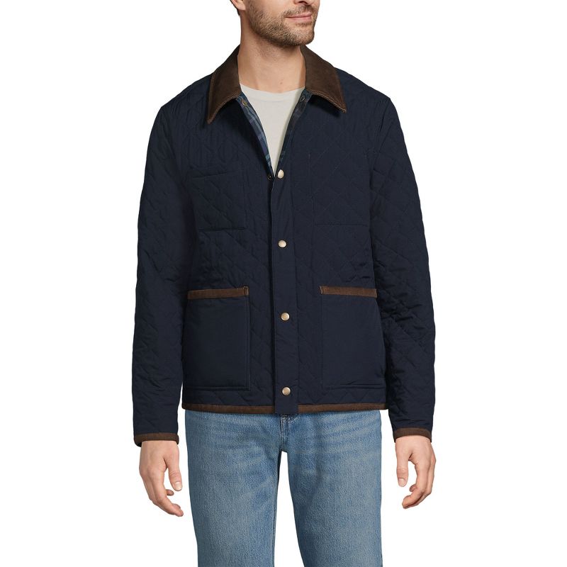 Lands' End Men's Reversible Insulated Barn Jacket - Medium - Radiant Navy/Navy Plaid