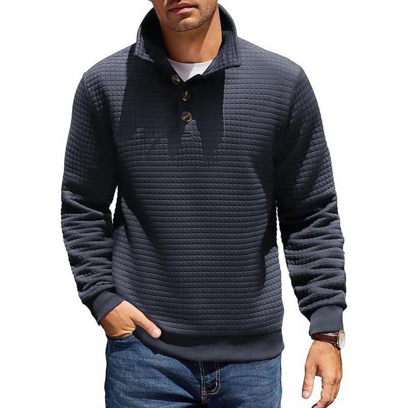 COOFANDY Mens 1/4 Quilted Pullover Half Casual Stand Collar Long Sleeve Sweatshirt Big and Tall Mock Neck Sweater Navy Blue XL