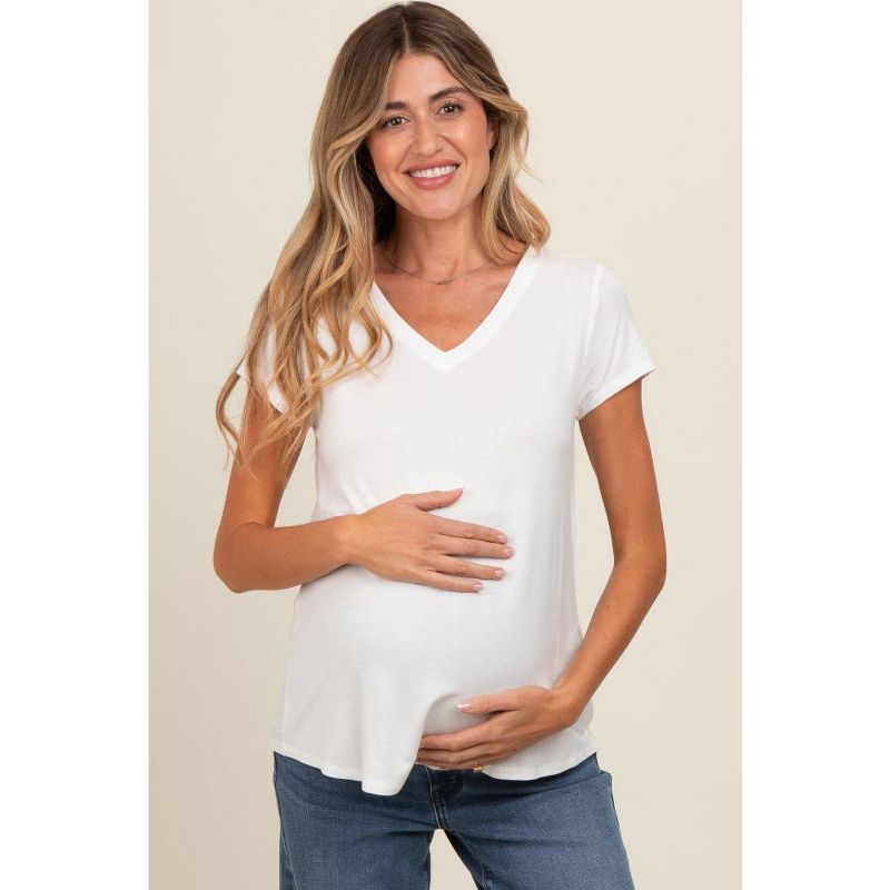 PinkBlush Ivory Basic V-Neck Short Sleeve Maternity Top Ivory X-Large