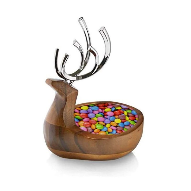 Nambe Holiday Reindeer Bowl, Decorative Candy Dish and Seasonal Table Accent with Removable Antlers, Festive Coffee Table or Dining Display