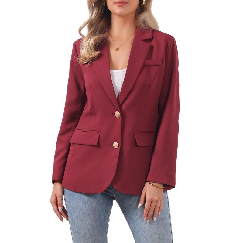 INSPIRE CHIC Women's Notched Lapel Single Breasted Long Sleeve Straight Lined Suit Jacket Blazer Large Wine Red