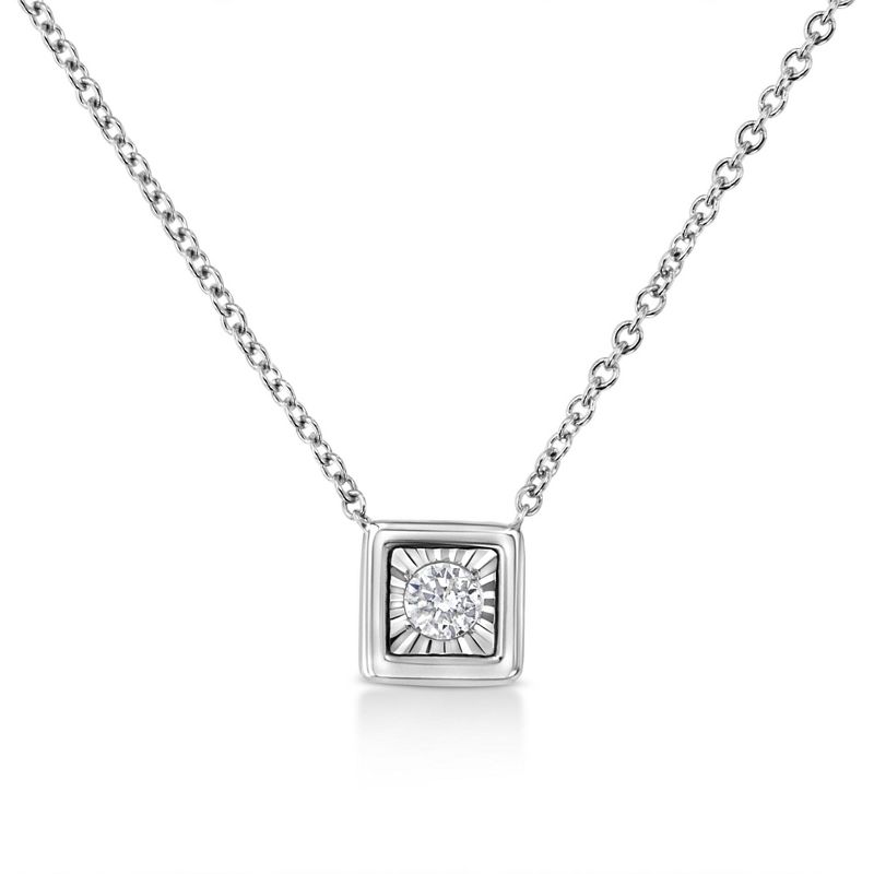 Haus of Brilliance 10K White Gold 1/10 Cttw Miracle Set Round-Cut Diamond Pendant Necklace - Square Shape