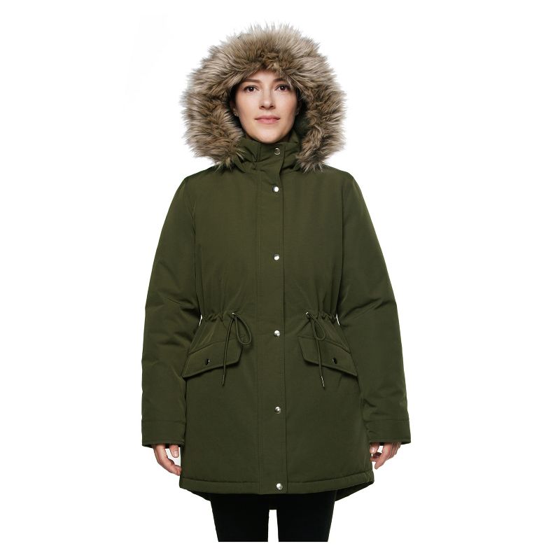 Rokka&Rolla Women's Mini Fur Lined Parka Coat-Olive, size Medium