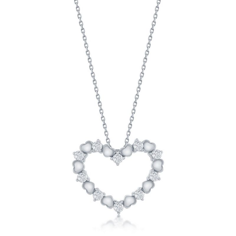 Bella Silver Sterling Silver CZ Heart 18" Pendant Necklace - Silver